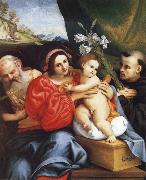 LOTTO, Lorenzo, The Virgin and Child with Saint Jerome and Saint Nicholas of Tolentino